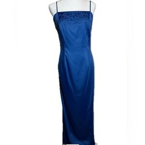 Vintage Cody USA Blue Satin Gown – Elegant Formal Prom Dress Size L
